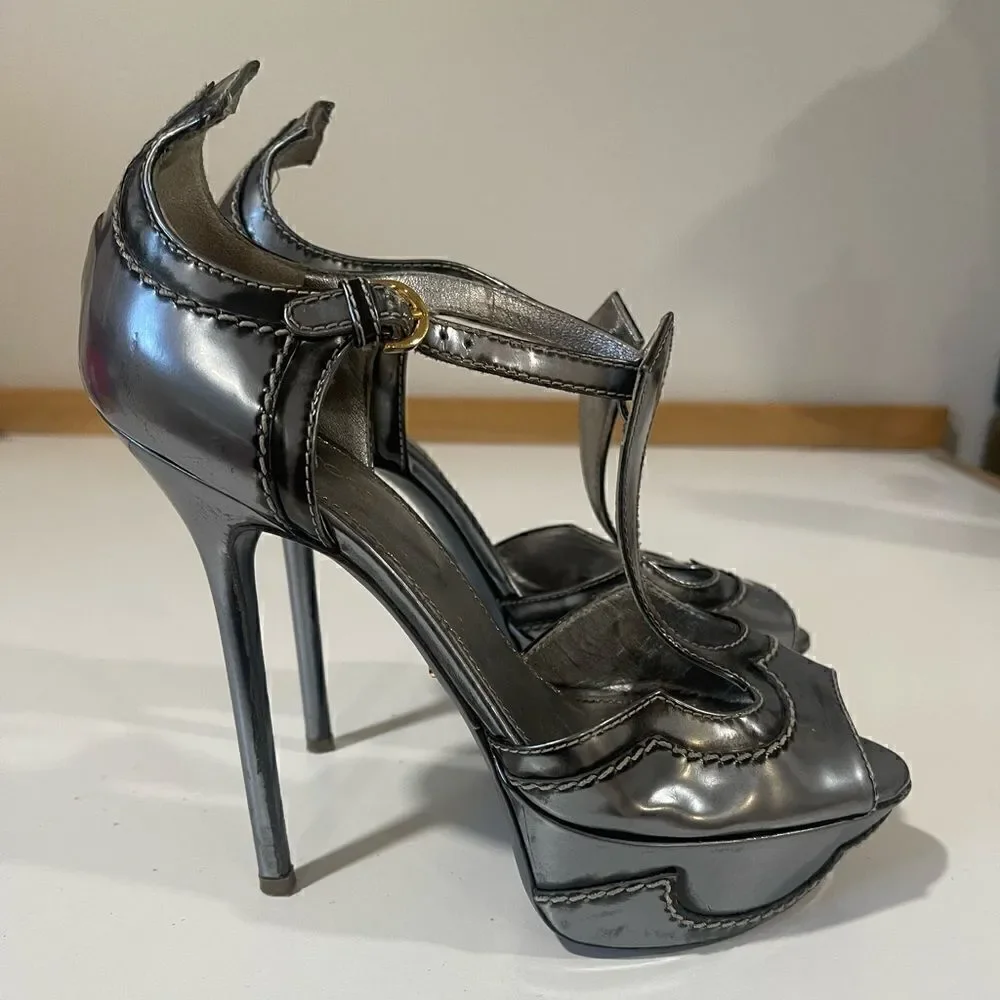 Sergio Rossi Silver/Gray Metallic Heels